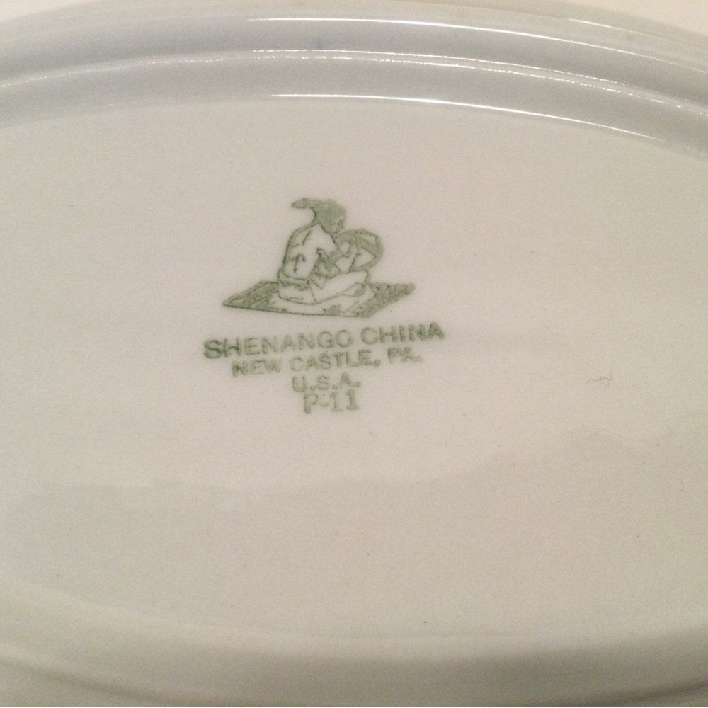 Shenango Oval Bowl China Ironstone Restaurant Ware Green Rim White New Castle P - Picture 3 of 4